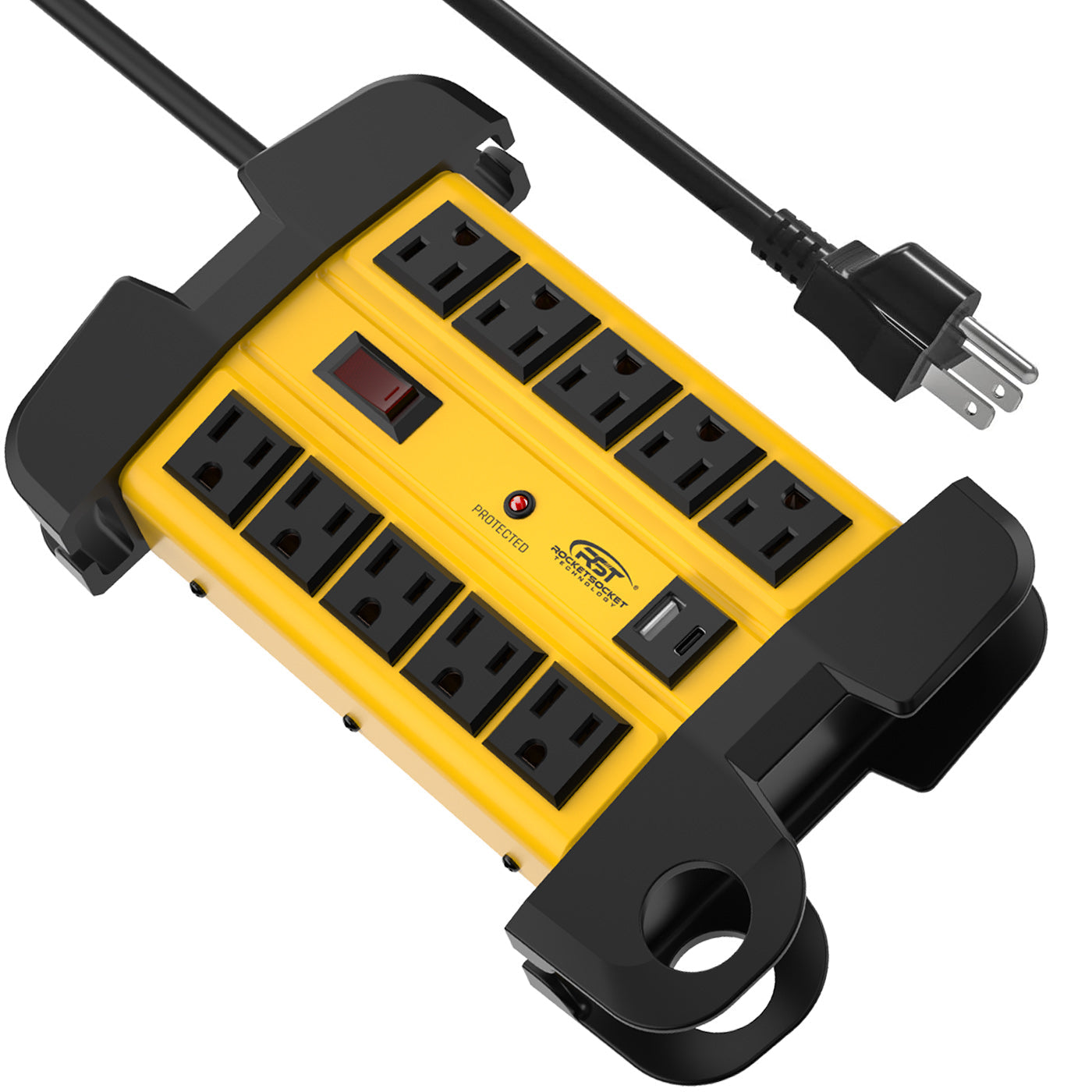 CRST 10-Outlet Metal Power Strip Surge Protector, 2800 Joules, 6FT/15FT Heavy Duty power Cord, USB-C & USB-A Ports, Cord Wrap Management, Wall Mountable Design