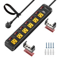 CRST 6 Outlets Individual Switches Mountable Metal Power Strip Surge Protector, 6FT Flat Plug Power Cord