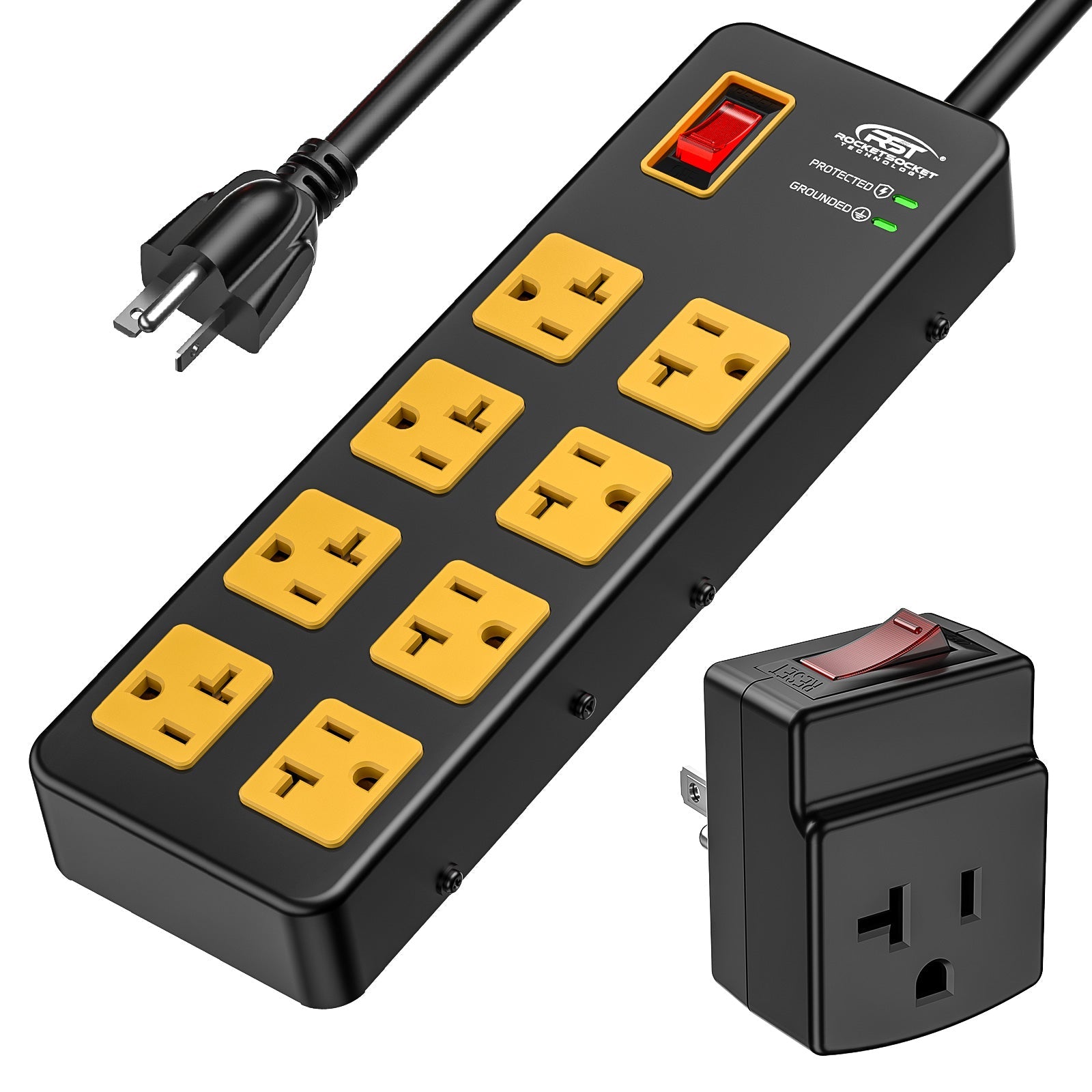 ETL Listed 20A Heavy Duty Metal Power Strip – 8-Outlet, 1960J Surge Protector, 12AWG 6FT Cord