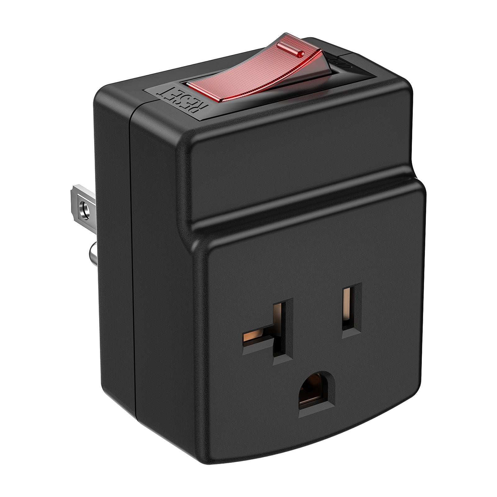 ETL Listed 15 to 20 Amp Adapter Plug with Built-In 15A Circuit Breaker | NEMA 5-15P to 5-20R