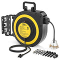 CRST 14AWG 50FT Retractable Cord Reel, Lighted Triple Tap, 13A Circuit Breaker, 180° Swivel, Auto Retraction, UL Listed, 36-Month Warranty