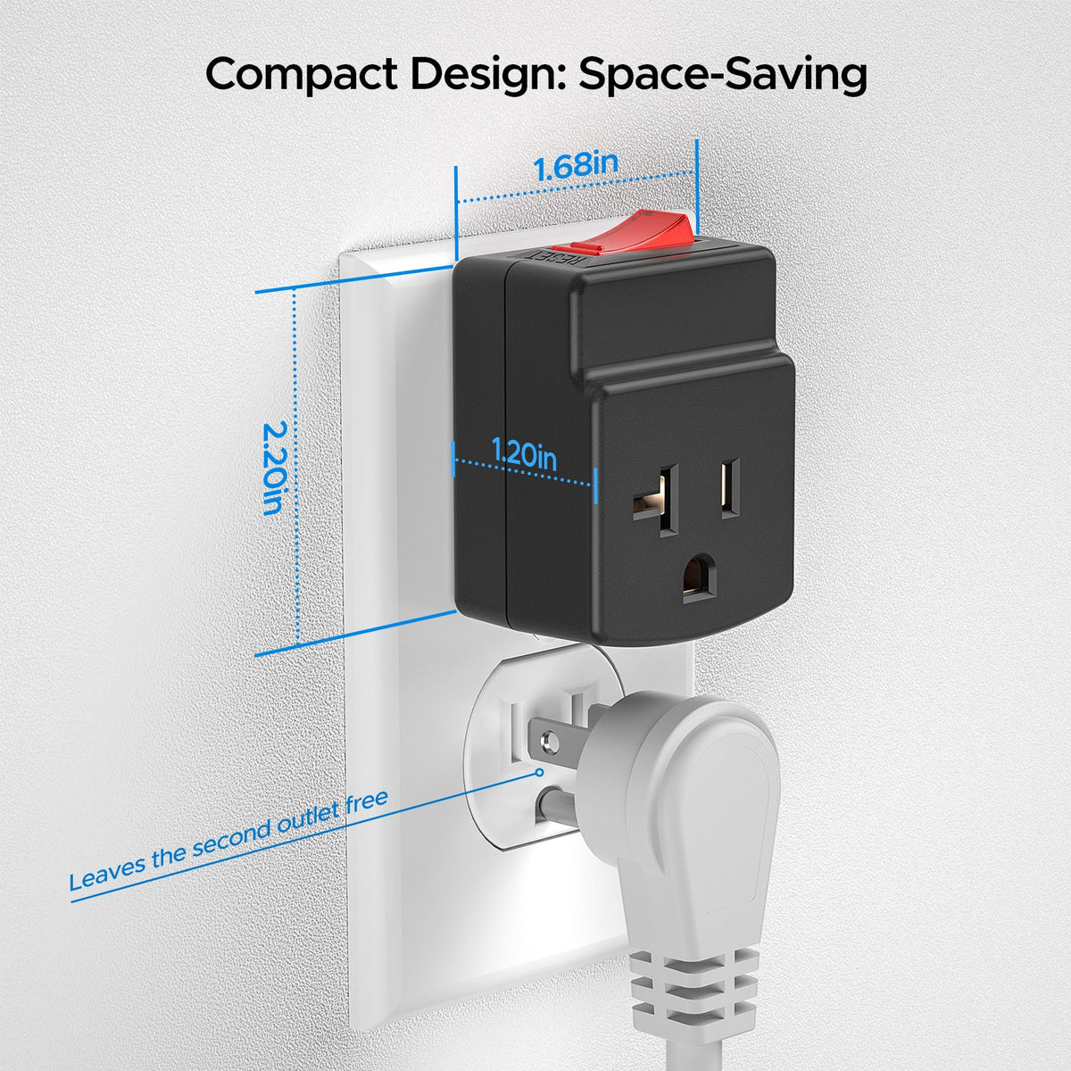 ETL Listed 15 to 20 Amp Adapter Plug with Built-In 15A Circuit Breaker | NEMA 5-15P to 5-20R