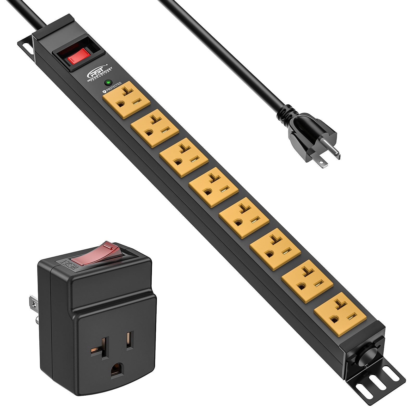 ETL Listed 20A Heavy Duty Power Strip | 8-Outlet Metal Surge Protector with Wall & Rack Mount