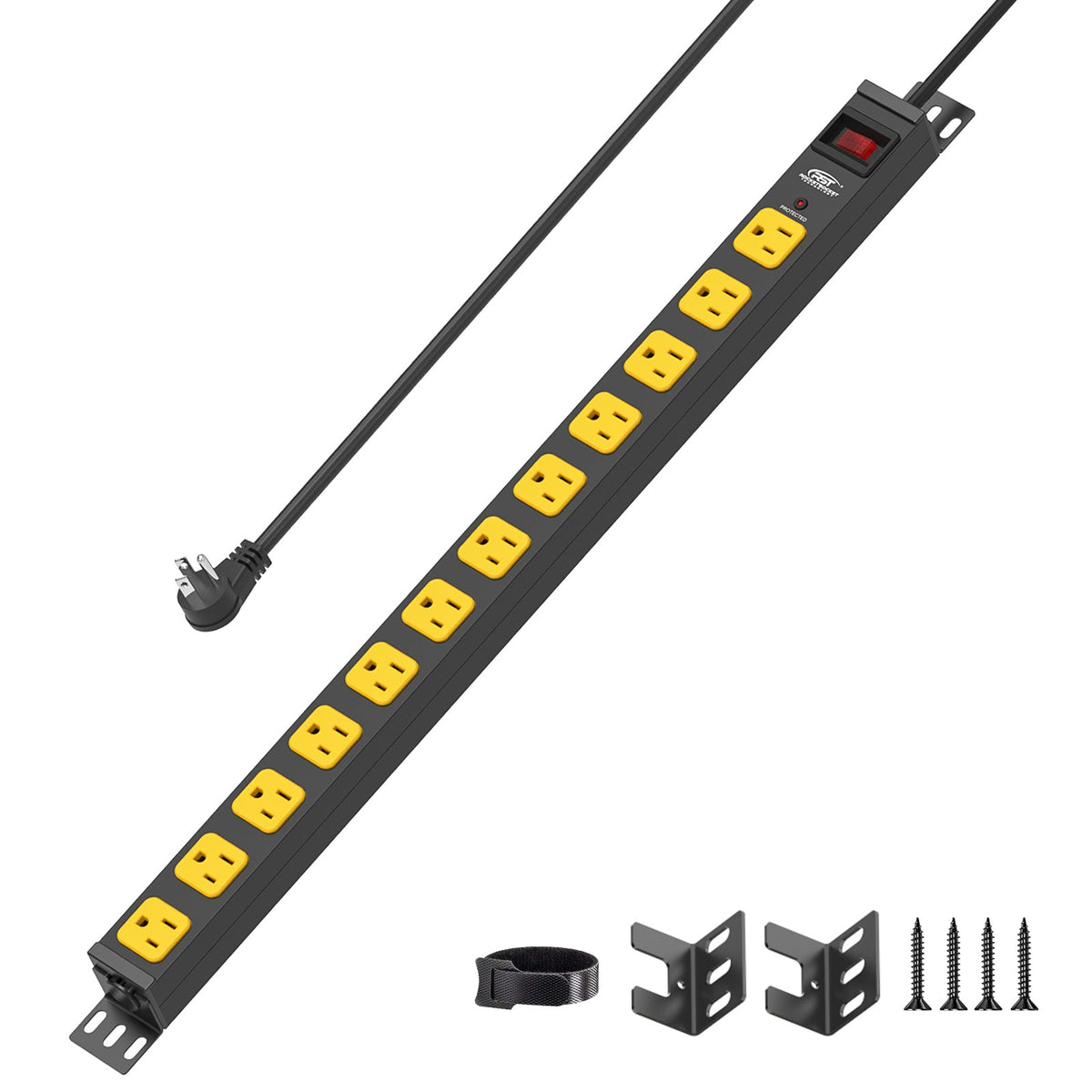 CRST 12-Outlet Mountable Metal Power Strip | 4-Way Bracket Mount, 2100J Surge Protector, Wide-Spaced Outlets, ETL Listed